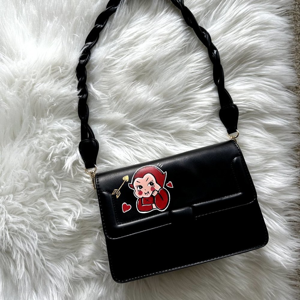 Custom Painted Cupid Vegan Leather Handbag